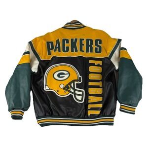 VTG Green Bay Packers G-III Jacket Coat Mens Large Full Zip Helmet Spell Out NFL